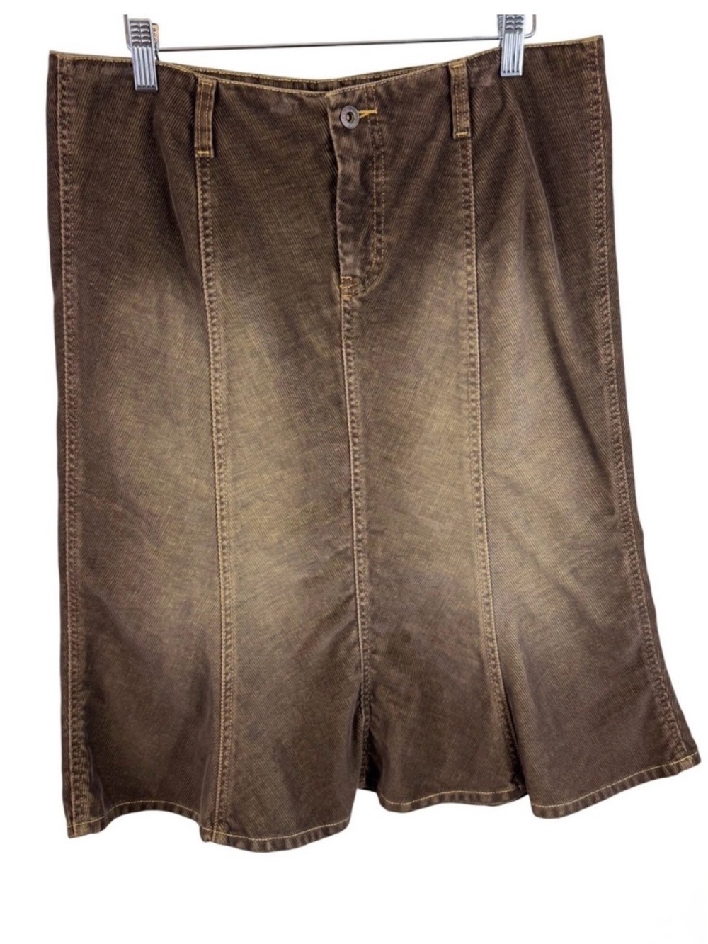 Lucky Brand Brown Corduroy Knee Midi Skirt Vintage Y2K Paneled A-Line Size 12 31